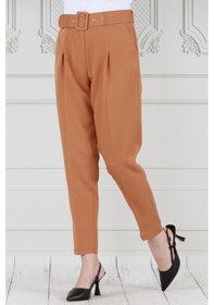 Resim Sevitli Beli Kemerli Pileli Kalem Pantolon-camel-3683-camel Camel 