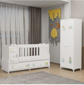 Resim Melina Bebek Odası Yıldız 2 Kapaklı Dolap - Ayıcık Beyaz 