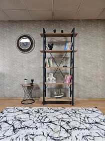 Resim Zafir Çıkıntılı Siyah Boyalı Kitaplık - 5 Raflı Suntalem Lüks Kitaplık Atlas Çam 