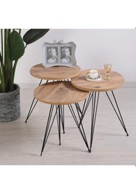 Resim Grandehome İzmir 3 Lü Metal Firkete Ahşap Ve Kütük Sehpa Ayağı 48 Cm 