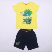 Resim by BebekOdam Erkek Çocuk Sarı Lacivert Summer Time Yazılı Tabela Baskılı Şortlu 2'li Takım 