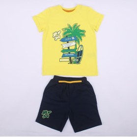 Resim by BebekOdam Erkek Çocuk Sarı Lacivert Summer Time Yazılı Tabela Baskılı Şortlu 2'li Takım 