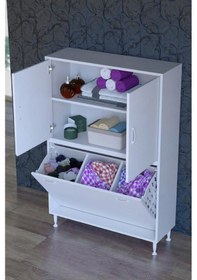 Resim Eliusta Miretta Üst Bölme Kapaklı Altı Kirli Sepetli Dolap 90 Cm Genişlik Beyaz 90x138x32,5 Cm Dolap Beyaz 