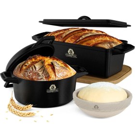 Resim Döküm Ekmek Pişirme Seti Pot & Proofing Basket, Fırın Uyumlu, Indüksiyonlu 