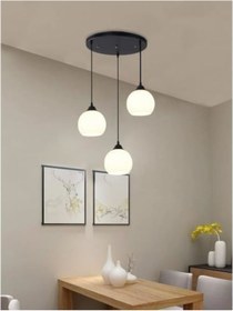 Resim Riolight Retro,rustik,vingate Opal Camlı 3xe27 Duylu Metal Gövde Sarkıt Avize Taban Çapı.30cm Siyah 