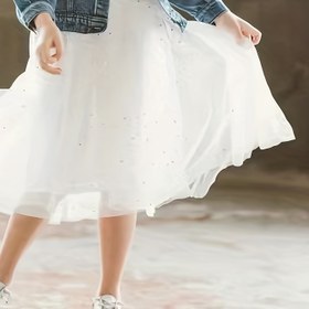 Resim Kızlar için Parlayan Yıldızlı Gökyüzü Kalem Etek - Orta Uzunluk, Dantelli Kaplama ile Payet ve Parıltılı Detaylar, Gençler ve Gençler için Rahat Yazlık Giyim, Rahat Giyim Etek | Payet Süslemeli Etek | Esnek Kumaş 