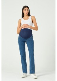 Resim Busa Hamile Esnek Karın Bantlı Beli Ayarlanabilir Düz Paça Kot Pantolon Mavi-mavi 