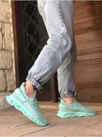 Resim ER0350 Yüksek Taban Tarz Sneakers Cırt Detaylı Mint Yeşili Erkek Spor Ayakkabısı 