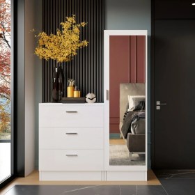 Resim L'occi Concept Foster Aynalı 3 Çekmeceli Şifonyer Gardırop Beyaz 