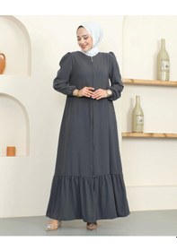 Resim Krep Kumaş Tesettür Ferace / F0134 - Antrasit Antrasit 