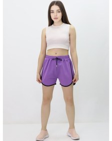 Resim Tampap Penye Beli Lastikli Kısa Kadın Şort Mor 