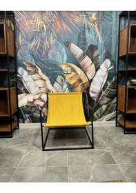 Resim Modern Dekoratif Metal Ayaklı Berjer Salon Oturma Odası Berjer Sarı 