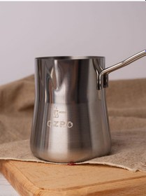 Resim Gzro 600 Ml Gümüş Kulplu Konik Çelik Cezve Sütlük 