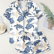 Resim Kadın Pijama Seti - Yumuşak Pembe Kısa Kollu, Polyester, Tüm Mevsimler İçin Rahat, Kaplumbağa Desenli Rahat Ev Giyimi, Rahat Ev Giyimi|Oyuncağı Desen|Polyester Kumaş 