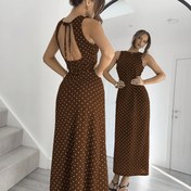 Resim Elegant Navy Blue Polka Dot Maxi Elbise Bağcıklı Detaylı - Kolsuz, Yuvarlak Yaka, Kadınlar İçin Akışlı Tasarım - Bahar/Yaz İçin Mükemmel, Sevimli Elbise 
