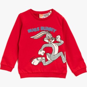 Resim Erkek Bebek Bugs Bunny Lisanslı Baskılı Bisiklet Yaka Pamuklu Sweatshirt 