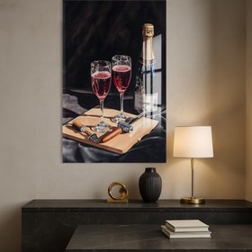 Resim Köpüklü Şarap Cam Tablo - Siyah / 46x72 cm 