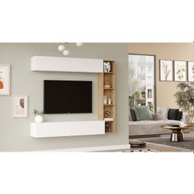Resim Nasser Tv Ünitesi Kitaplık Duvara Monte Sepet-beyaz Nas1-sw Kahverengi - Beyaz 