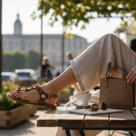 Resim Ne&Ve Shoes Süet Hakiki Deri Taş ve Trok Detaylı Parmak Arası Arkadan Tokalı Sandalet 