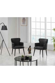 Resim GARDEN HOUSE Desensiz Siyah Deri Siyah Ahşap Ayak Ofis Koltuk Takımı Büro Bekleme Koltuk Takımı 