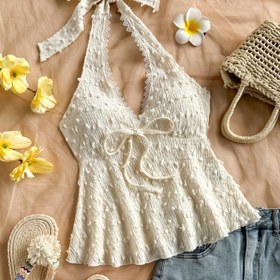 Resim Kadınlar İçin Puantiyeli Halter Boyun Bağcıklı A Kesim Tank Top - Yazlık Şık ve Rahat Parti, Randevu, Sevgililer Günü & Öğle Çayı Üstü, Makinede Yıkanabilir Jakar Desenli Trend Kadın Atleti, Konforlu Kumaş, Stil Sahibi Bayan Giysisi 