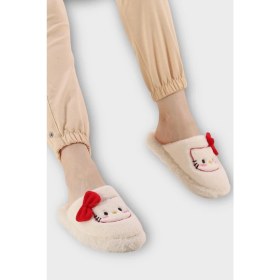 Resim Liger Hellokitty Figürlü Sıcak Tutan Kışlık Kadın Ev Terliği Beyaz - Kırmızı 