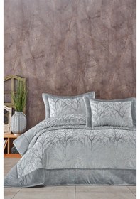 Resim Elart Elyaf Dolgulu Pano Kadife Çift Kişilik Yatak Örtüsü Takımı Gümüş 260 x 270 Gümüş 