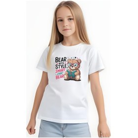 Resim Fyk Kids Kız Çocuk Basic Bear Stayle Baskılı T-shirt Beyaz 