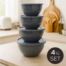 Resim 4’lü Yuvarlak Kase Seti Antrasit | 1l, 1.5l, 2.3l, 3.3l | Kapaklı Çok Amaçlı Mutfak Saklama Kabı 