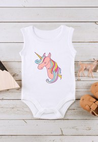 Resim Kio Tasarım Unicorn Baskılı Bebek Body Zıbın Kolsuz Atlet Çıt Çıtlı Badi Pamuklu 