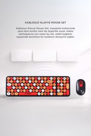Resim Torima Kablosuz Q Klavye Mouse Seti Retro Daktilo Görünümlü TMK07 Çok Renkli 