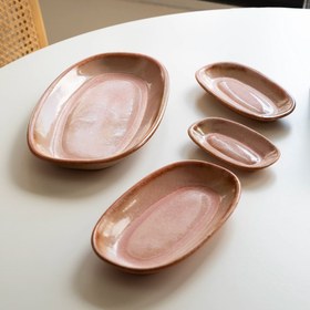 Resim Stoneware Büyük Kayık Tabak - Gonca Pembe / 8'li Set 