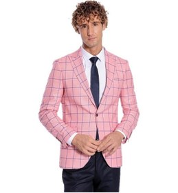 Resim Wessi Mavi Kare Desenli Slim Fit Pembe Erkek Ceket 001 