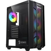 Resim Zoko Hunter Siyah 4X12 cm Argb Fan Mesh Panel Temperli Cam Bilgisayar Kasası 