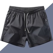 Resim Erkekler için Hızlı Kuruyan Atletik Şortlar - Hafif, Bol Kesim, Fermuarlı Cepli, İpli Bel, Düz Siyah Polyester Karışımı, Plaj ve Günlük Kullanım için İdeal 