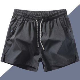 Resim Erkekler için Hızlı Kuruyan Atletik Şortlar - Hafif, Bol Kesim, Fermuarlı Cepli, İpli Bel, Düz Siyah Polyester Karışımı, Plaj ve Günlük Kullanım için İdeal 