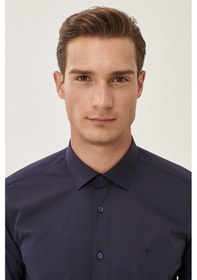 Resim Ac&co / Altınyıldız Classics Erkek Koyu Lacivert Ütülemesi Kolay Slim Fit Dar Kesim Klasik Yaka Pamuklu Gömlek Koyu Lacivert 