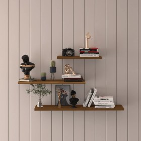 Resim Asra Trend Doğal Modern Organizer Düzenleyici Dekoratif Kitaplık Banyo Mutfak 3'lü Duvar Rafı 
