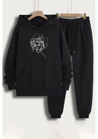 Resim Unisex Woman One Line Baskılı Eşofman Takımı Siyah 