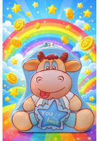 Resim Çocuklar İçin Para Biriktirme Kilitli Metal Kumbara Sevimli Hayvan İnek Figürlü Kumbara Hediye Mavi Çok Renkli 