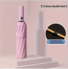 Resim Oldfriend Pembe Büyük Otomatik Katlanır Şemsiye Rüzgar Geçirmez 12 Bölmeli Kompakt Çift Kişilik 