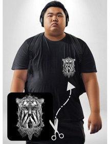 Resim Angemiel Yarım İnsan Yarım Leopar Mutant Leopar Kral Siyah Büyük Beden Kadın Basic Minimal Baskılı Tişört Siyah 