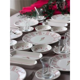Resim Yiğit Seramik Züccaciye Lavinya Model 8 Kişilik 25 Parça Röfyeli Modern Kahvaltı - Brunch Takımı (Fuşya) 