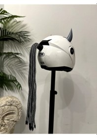 Resim Motor & Motosiklet 3d Baskı Gri Şeytan Boynuzlu Gri Örgülü Tekli Saç Kask Dış Aksesuarı Diğer 