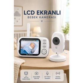 Resim Bebek Kamerası LCD Ekranlı 3.5 Inç Ninni Söyleyen Gece Görüşlü Ağlama Sensörlü Bebek Odası Kamerası 
