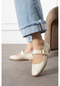 Resim Shoetek Hanna Kadın Babet Bantlı Tokalı Bej Deri Bej Cilt 