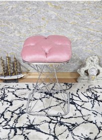 Resim Zafir Kare Krom Kaplama Pembe Puf & Bench - Puf Oturak - Bench - Ayak Ucu Oturak - Tabure - Makyaj Oturak Pembe 