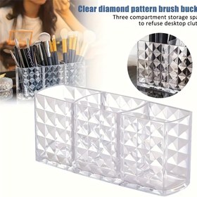 Resim Geniş Kapasiteli Şeffaf Bölmeli Makyaj Fırçası Organizatörü - Montaj Gerektirmeyen Kozmetik Saklama Kutusu, Rujlar ve Göz Farları için Vanity Organizer - Hafif & Sağlam Tabanlı, Geometrik Desenli, Parlak Yüzey, Cilt Bakımı İçin Masaüstü ve Banyo Tezgahı Düzenleyici 