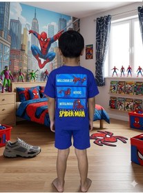 Resim Cg Kids Örümcek Adam Erkek Çocuk Alt Üst Takım Süper Kalite Sırt Baskı Detay Mavi 
