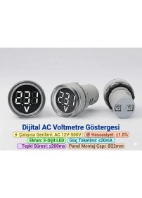 Resim Tianyi Dijital Voltmetre - Ac12-500v - 22 Mm - Beyaz 